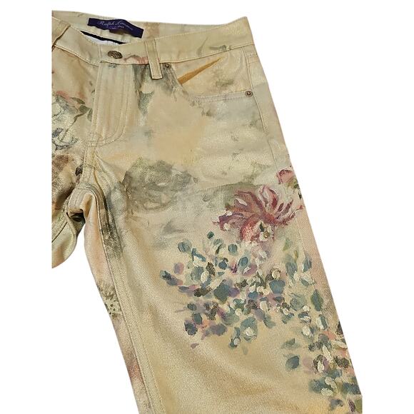 Ralph Lauren Purple Label 160 Slim Floral Denim Pant Womens 25 Yellow - Picture 8 of 14